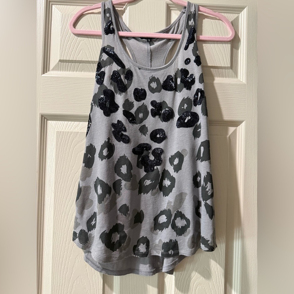 Express Gray and Black Leopard Print Tank Top